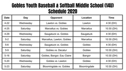schedules baseball middle school
